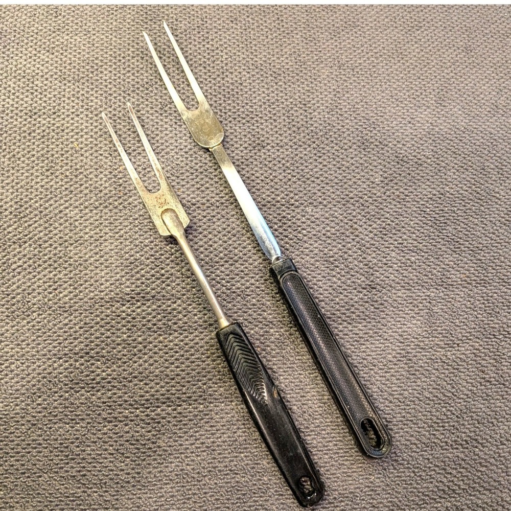 Vintage EKCO & Chief USA Meat Carving Forks Set Black Handles